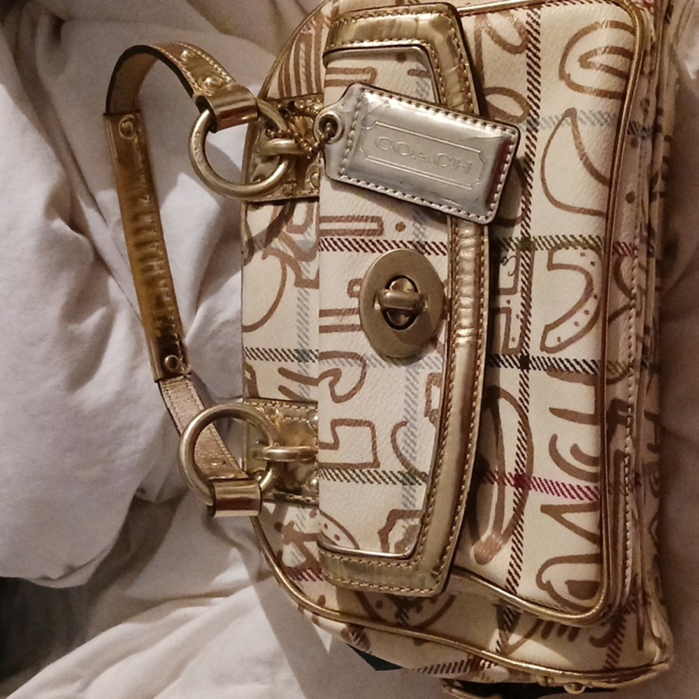 Coach Cream and Gold Signature Satchel